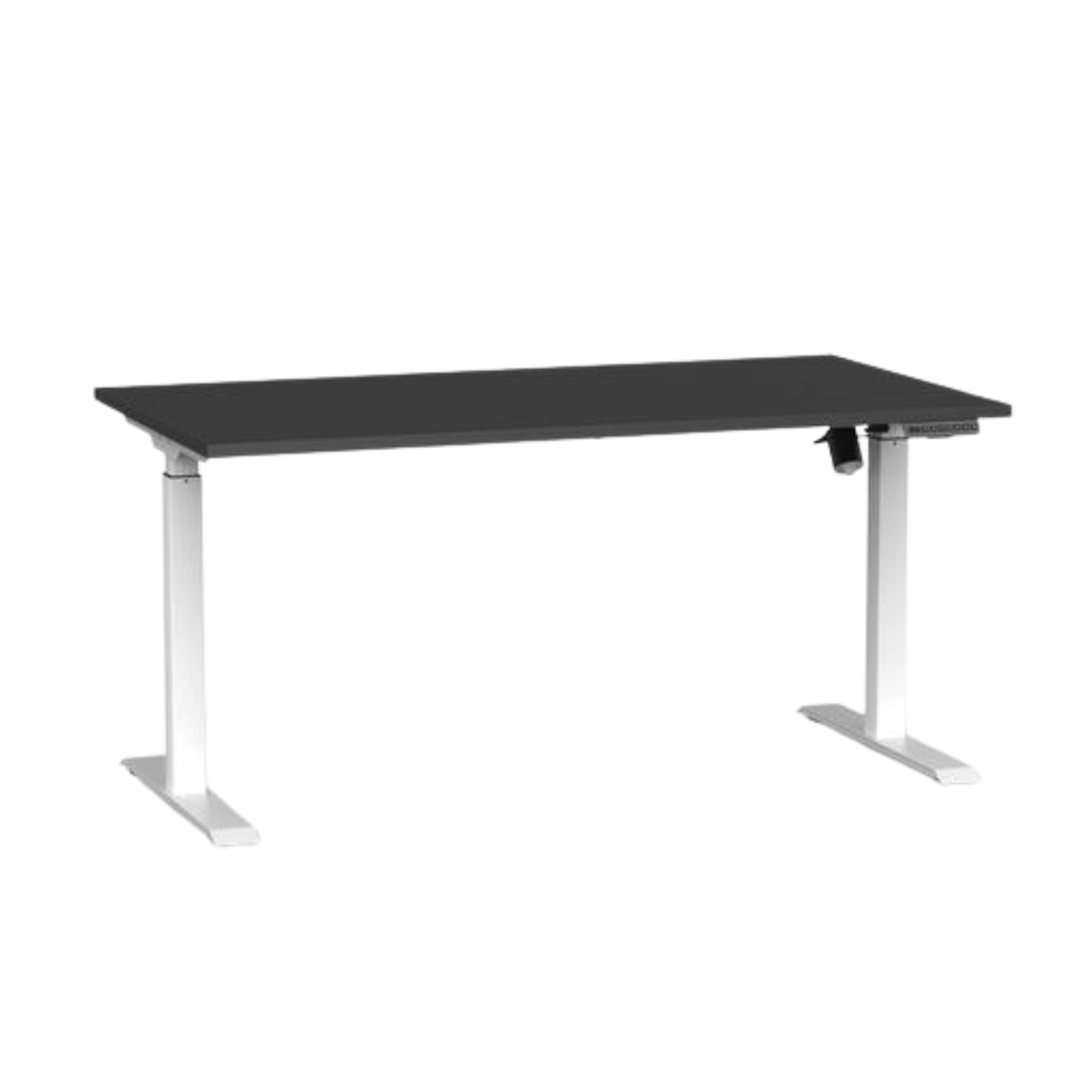 Agile boost electric sit to stand desk with white frame and black top