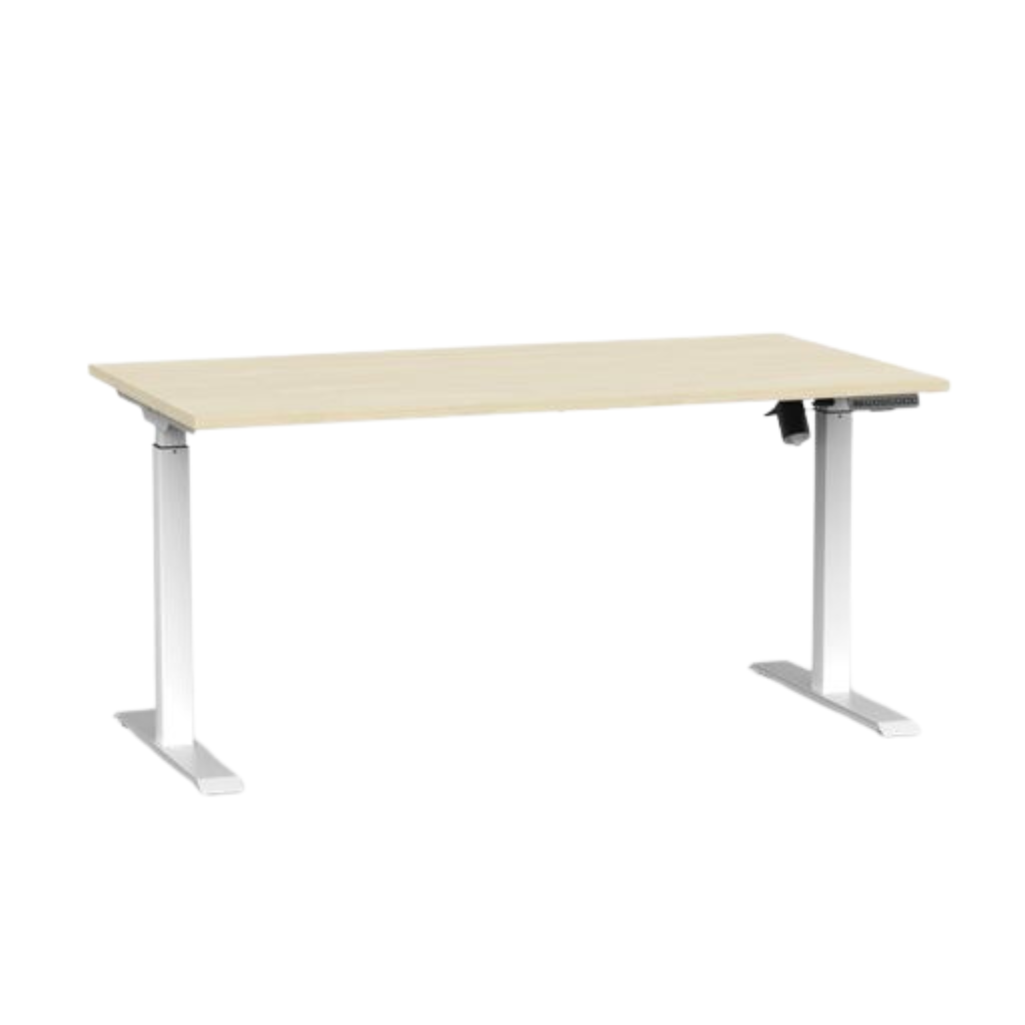 Agile boost electric sit to stand desk with white frame and nordic maple top