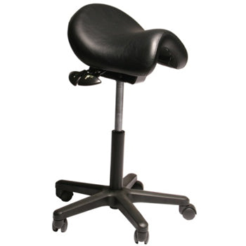 Saddle seat chair in black vinyl