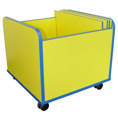 Mobile storage bin for classroom big books and posters.