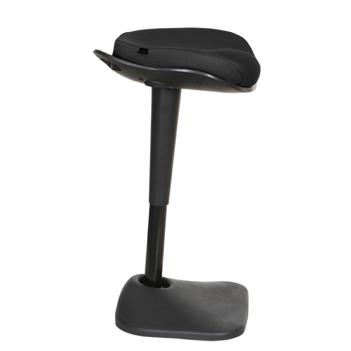 Dyna stool with black nylon base and black fabric seat side view