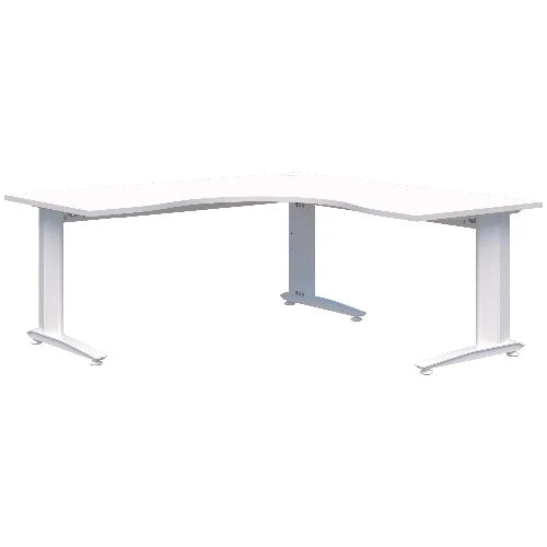 Corner workstation desk with white frame and white top.