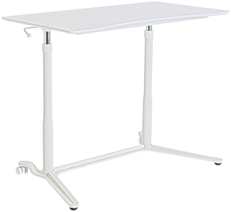 height adjustable desk with white frame and white top