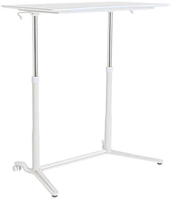 height adjustable desk with white frame and white top