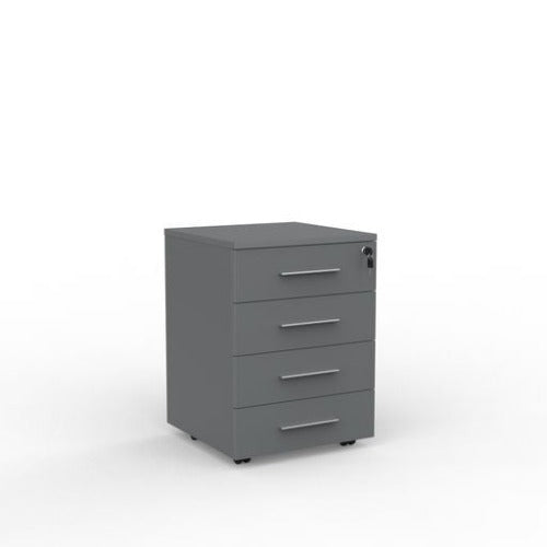 Cubit mobile with 4 stationery drawers in silver with silver handles