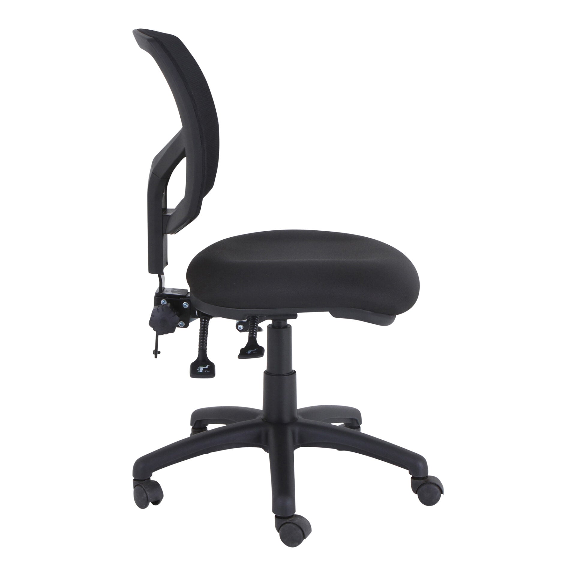 Mondo Java mesh-back office chair in black, side view.
