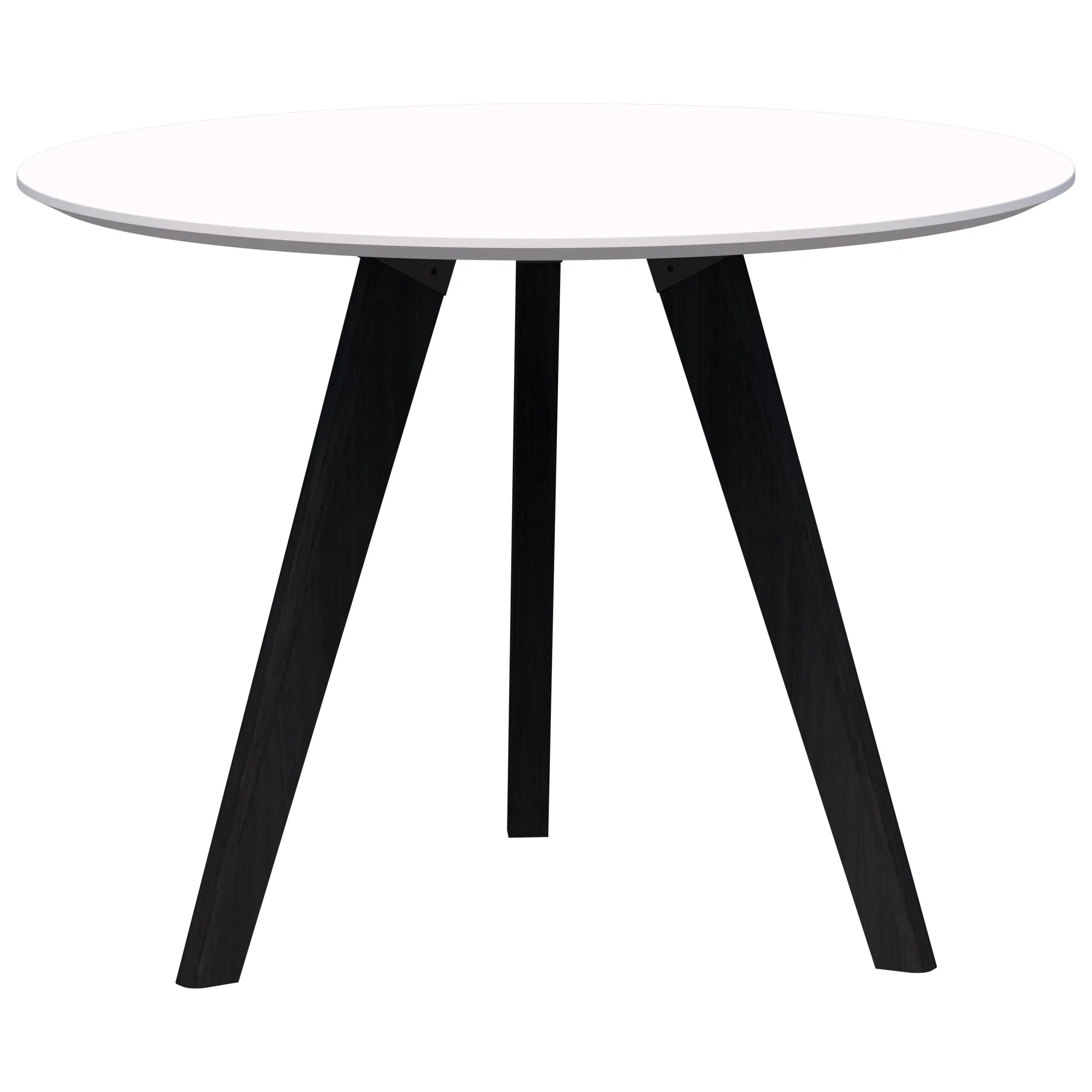 Oslo Round Meeting Table with three leg stained black ash frame and snow velvet white top