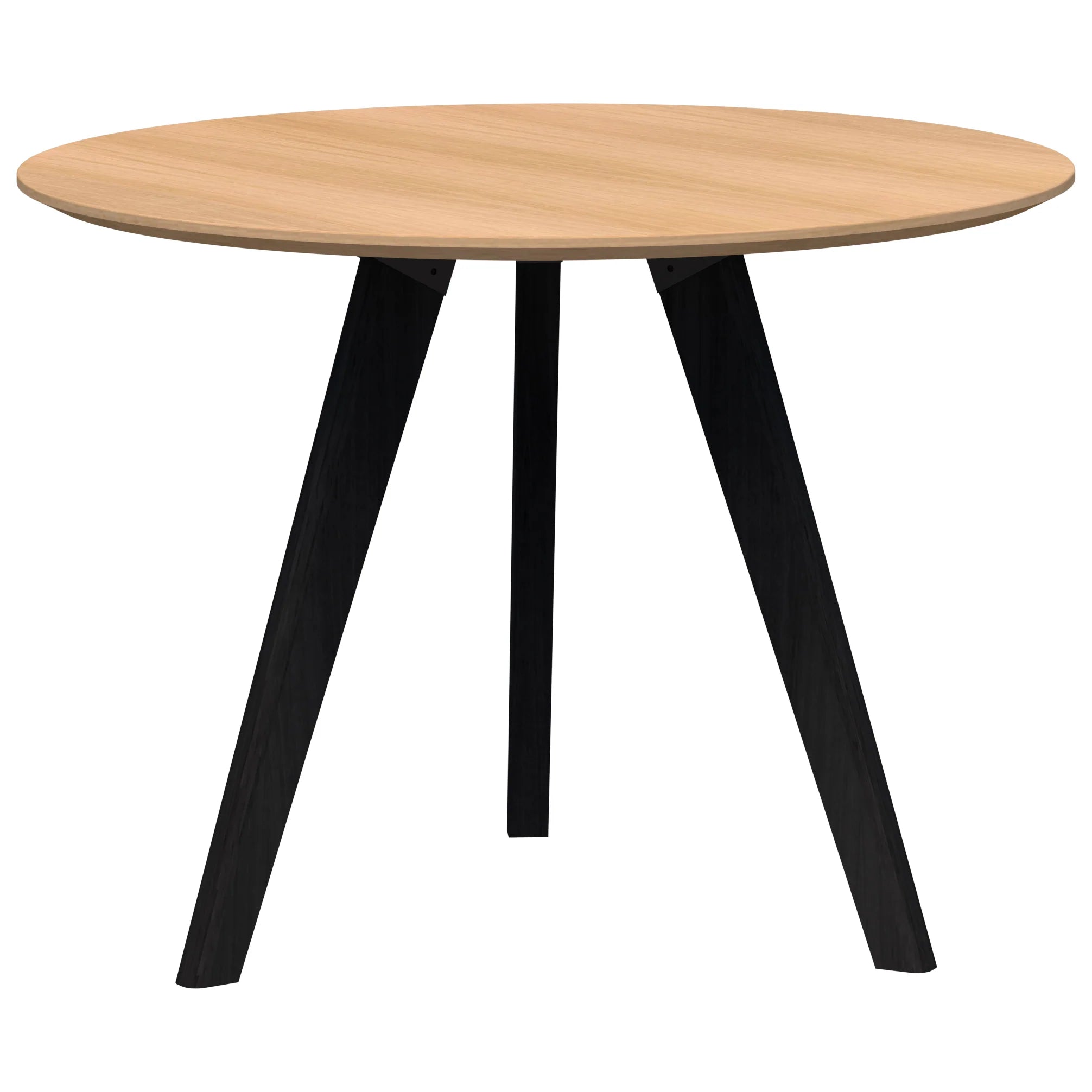 Oslo Round Meeting Table with three leg black stained ash frame and veneered ash top