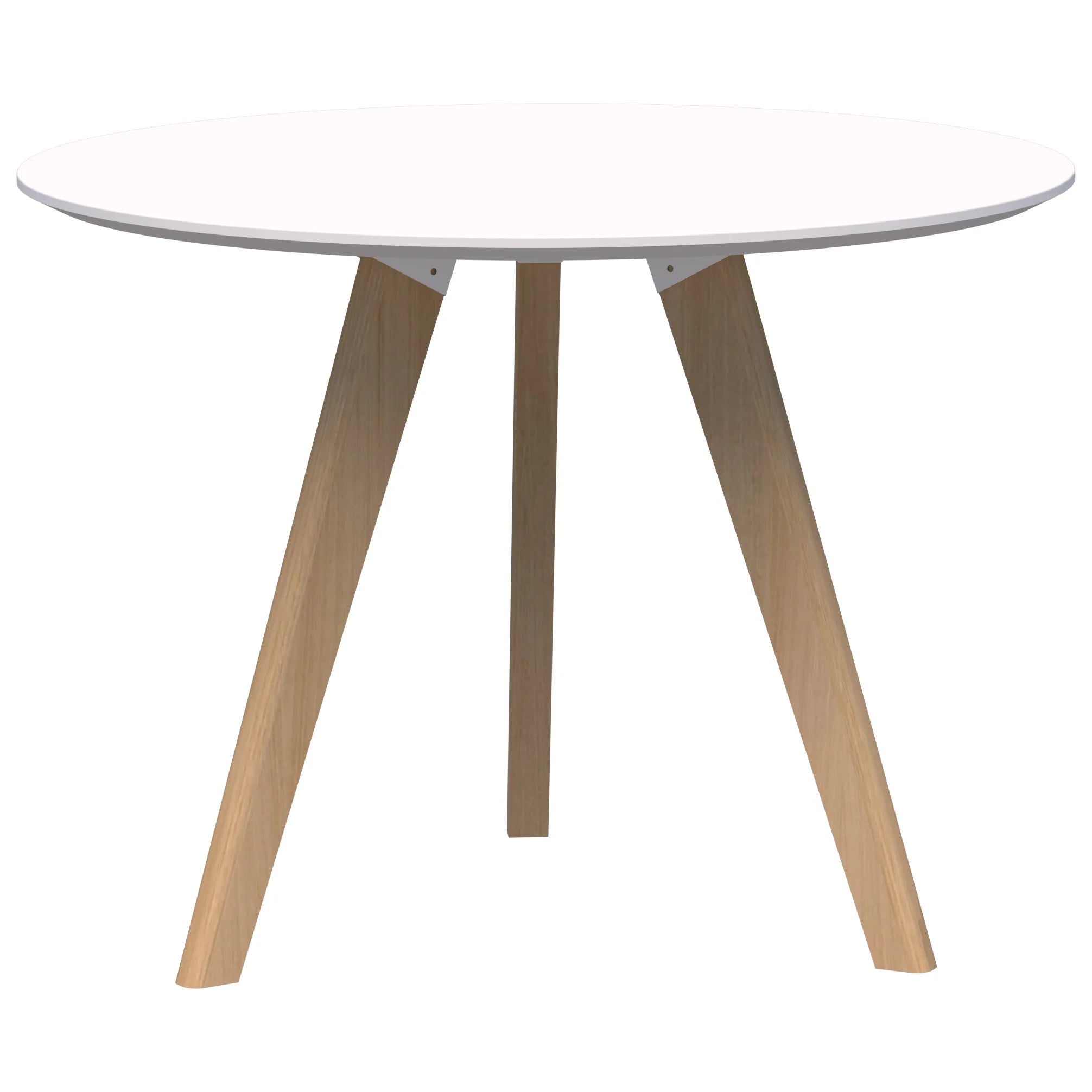 Oslo Round Meeting Table with three leg natural ash frame and snow velvet white top