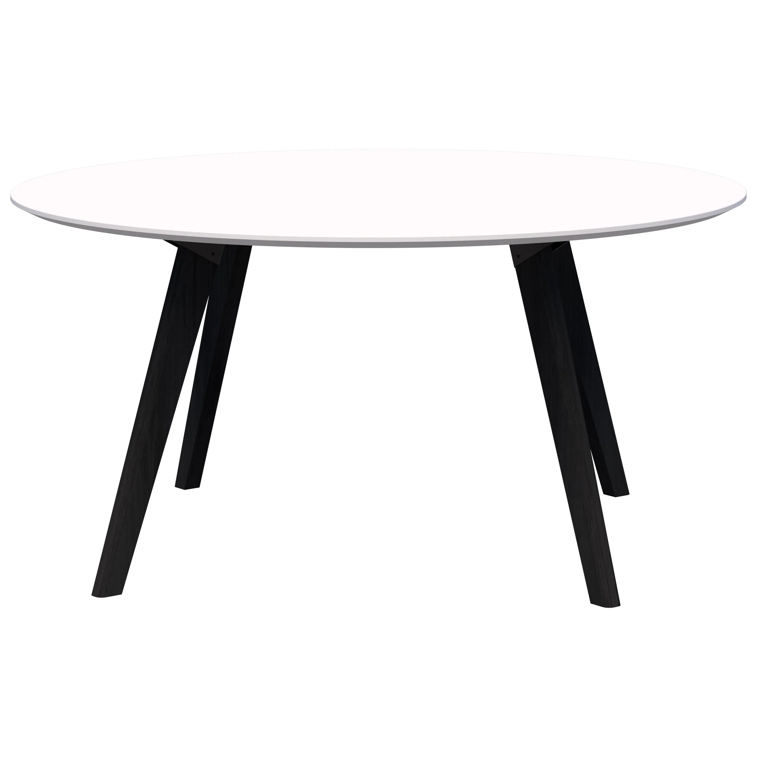 Oslo Round Meeting Table with four leg stained black ash frame and snow velvet white top