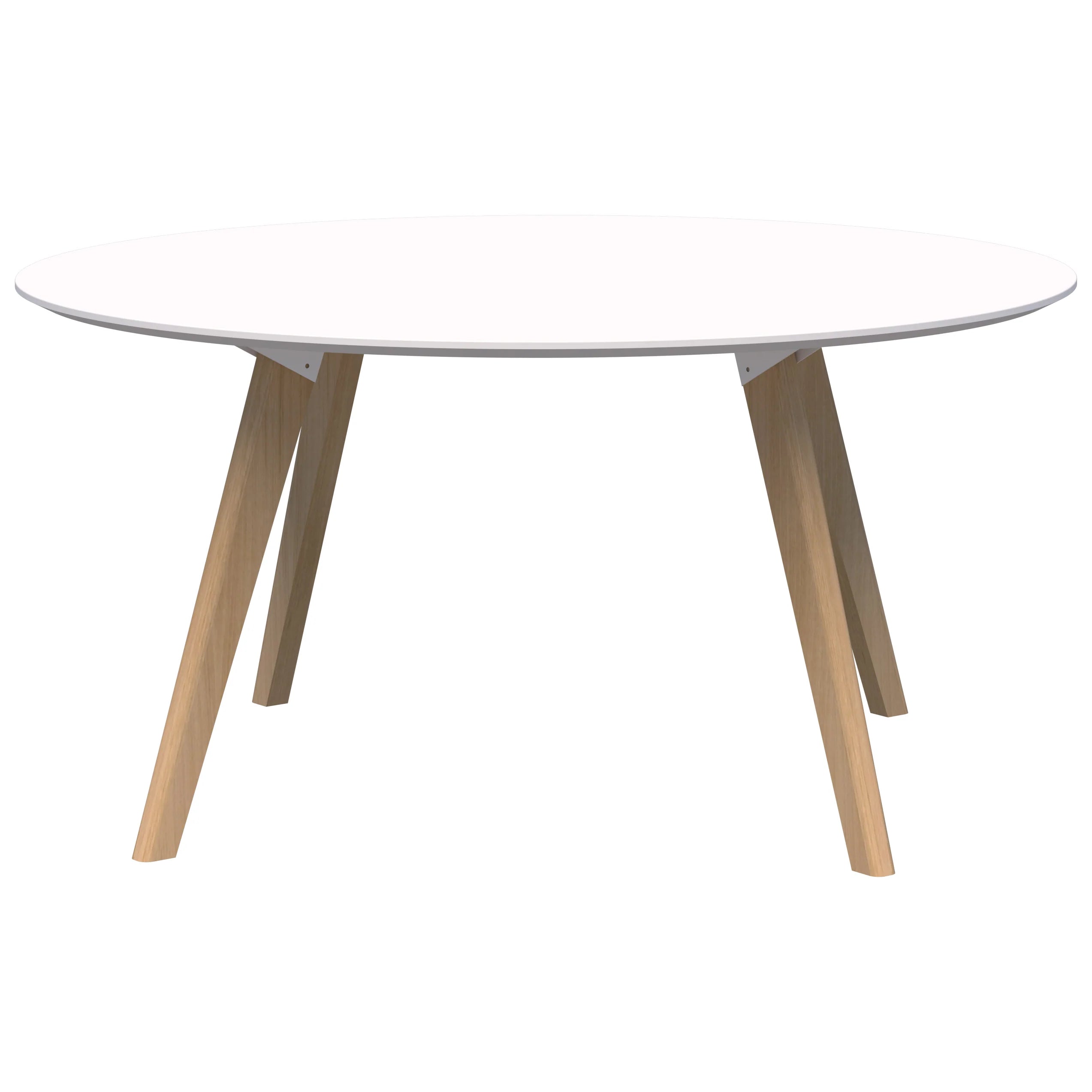 Oslo Round Meeting Table with four leg natural ash frame and snow velvet white top