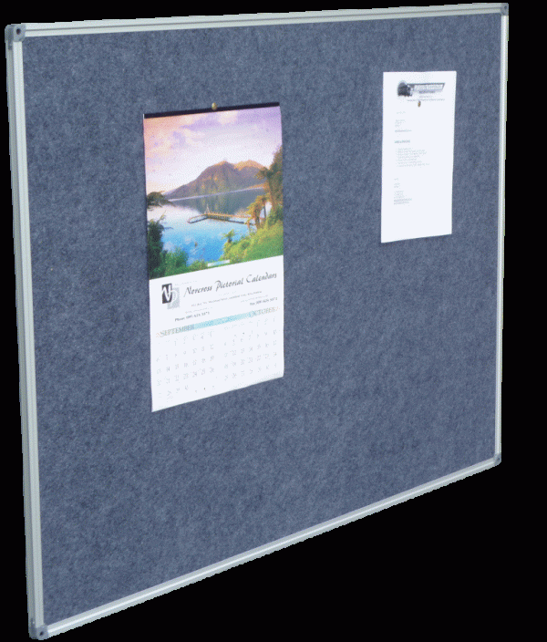 Large fabric pinboard displaying calendar and notice