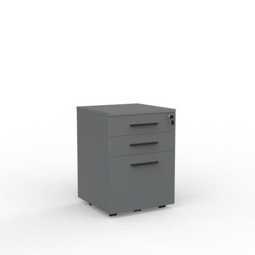 Cubit mobile with 2 stationery drawers and 1 file drawer in silver with black handles