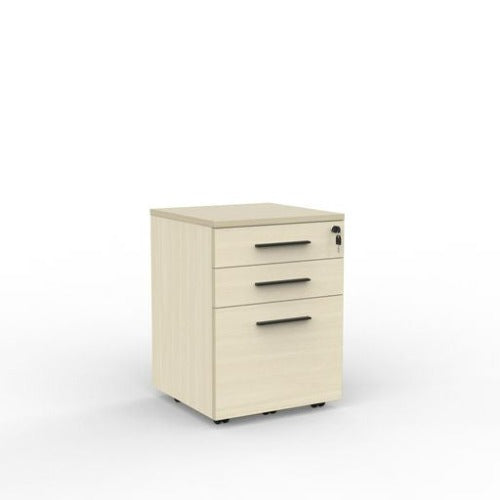 Cubit mobile with 2 stationery drawers and 1 file drawer in nordic maple with black handles
