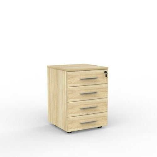 Cubit mobile with 4 stationery drawers in atlantic oak with silver handles