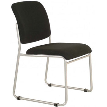 Mario stackable chair with black fabric back and seat and steel skid base frame