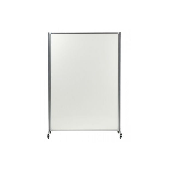 Large mobile whiteboard in aluminium frame with steel legs and castors
