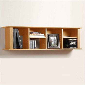 wall mounted bookcase in wood look melteca with books on shelf