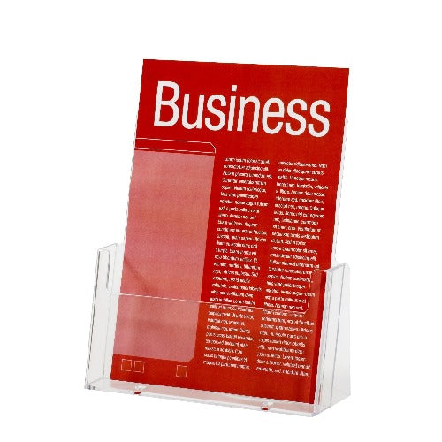 Freestanding single brochure holder, holding an A4 size flyer