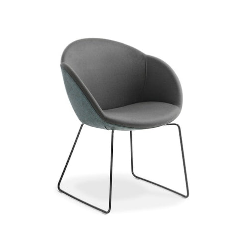 Amelia chair with black sled base and synergy fabric in grey and blue