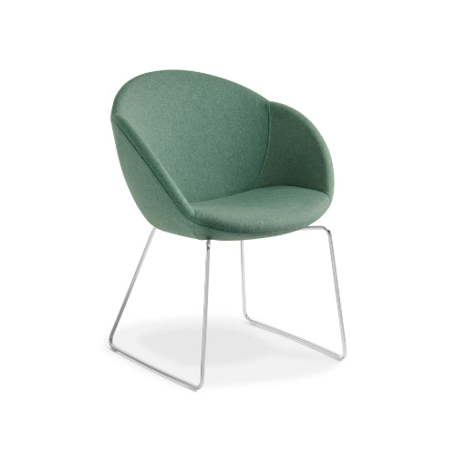 Amelia chair with chrome sled base and momentum fabric in green motive