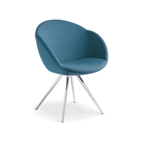 Amelia chair with chrome stork base and momentum fabric in blue energy