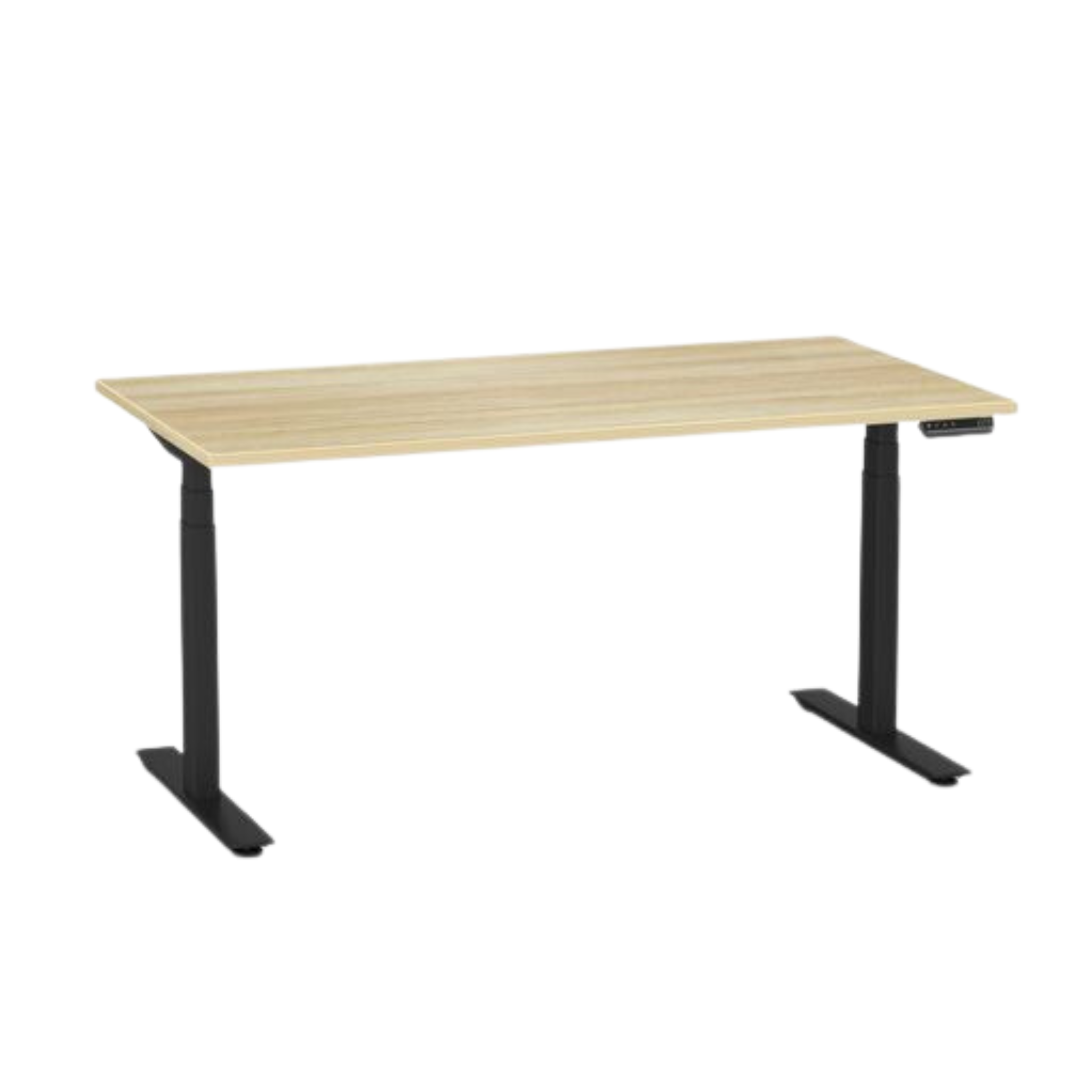 Agile Pro electric sit to stand desk with black frame and atlantic oak top
