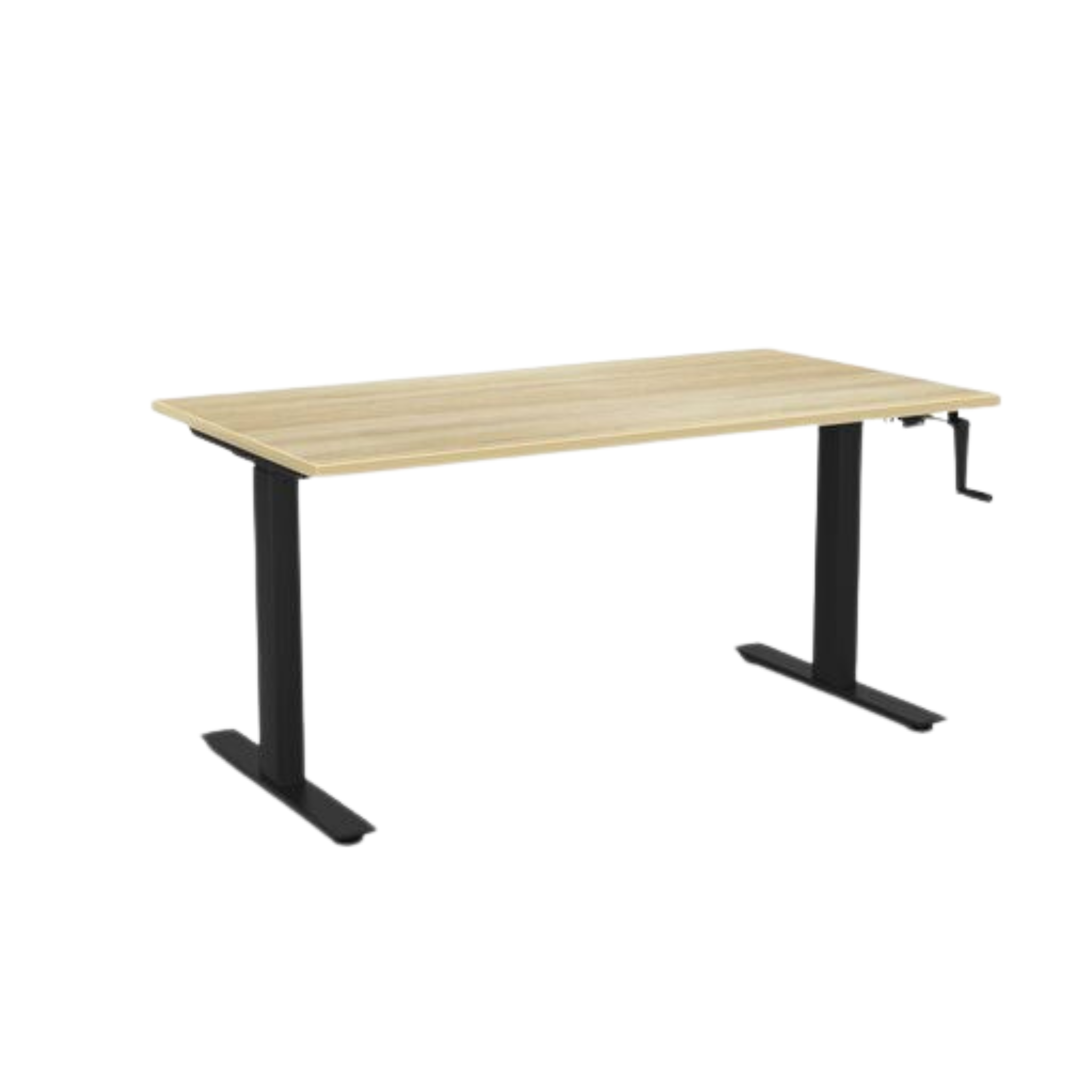 Agile winder sit to stand desk with black frame and atlantic oak top