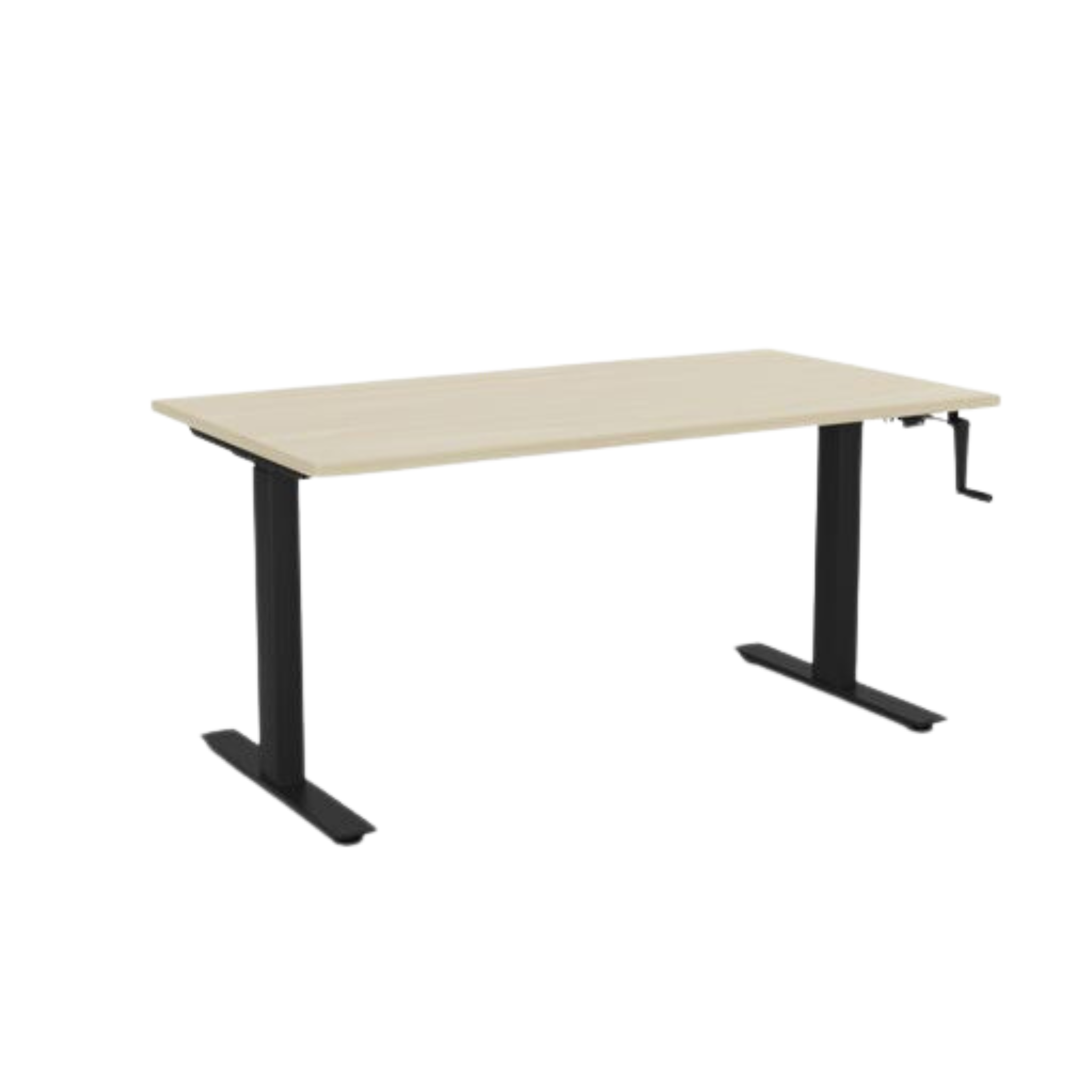 Agile winder sit to stand desk with black frame and nordic maple top