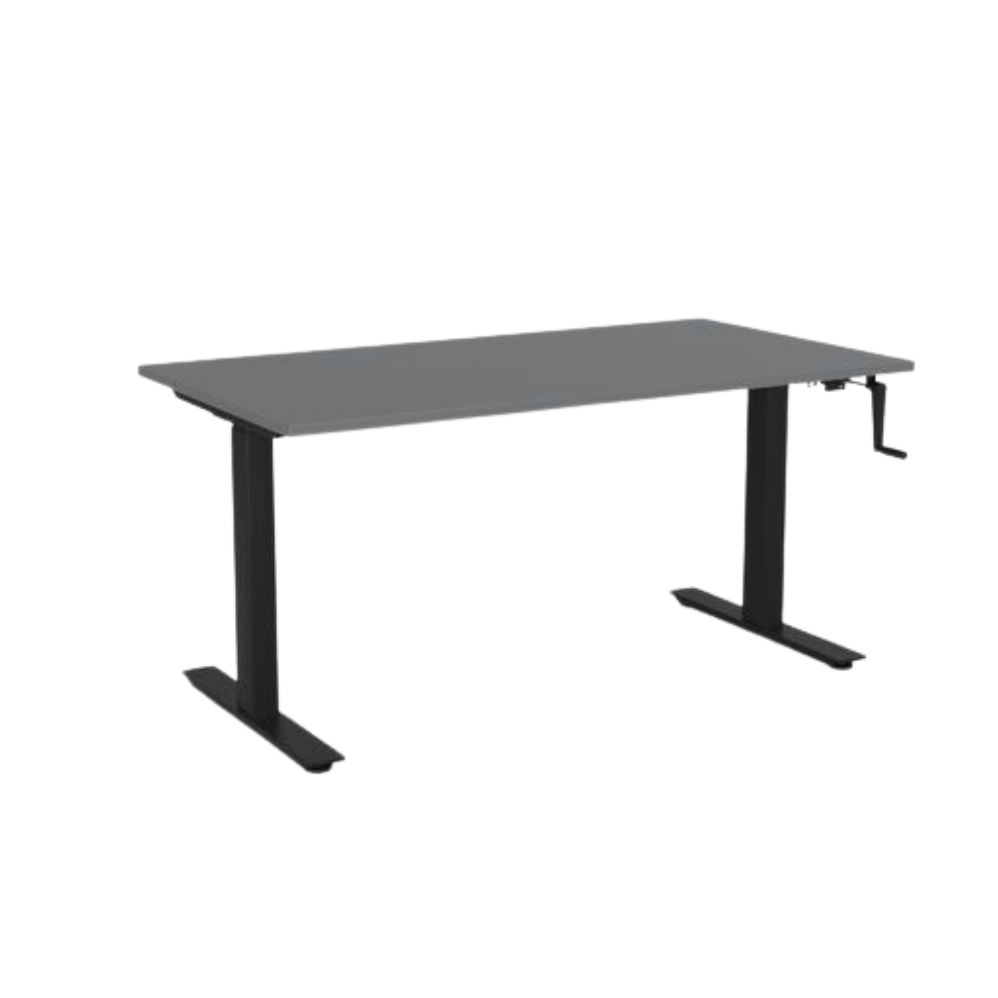 Agile winder sit to stand desk with black frame and silver top