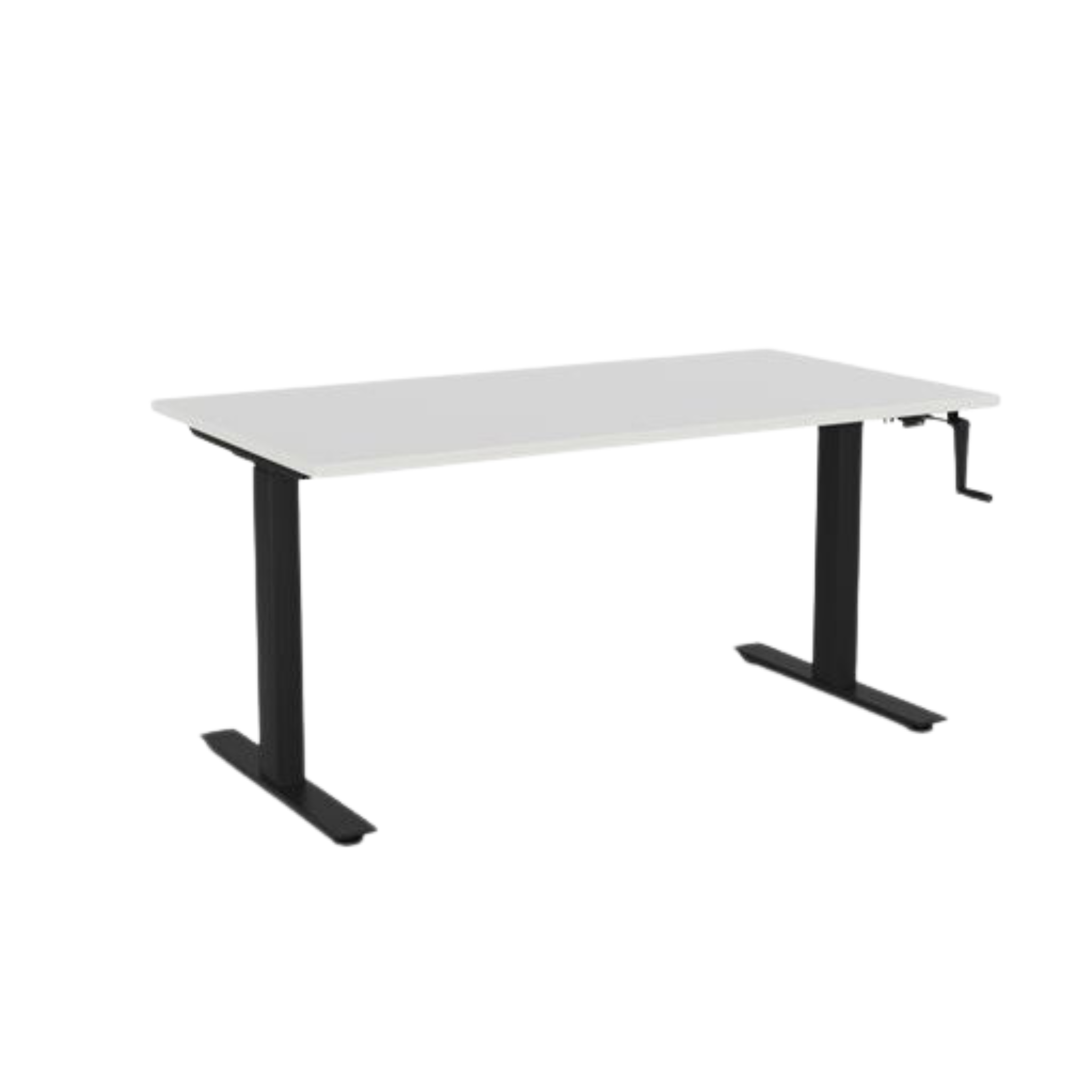 Agile winder sit to stand desk with black frame and white top