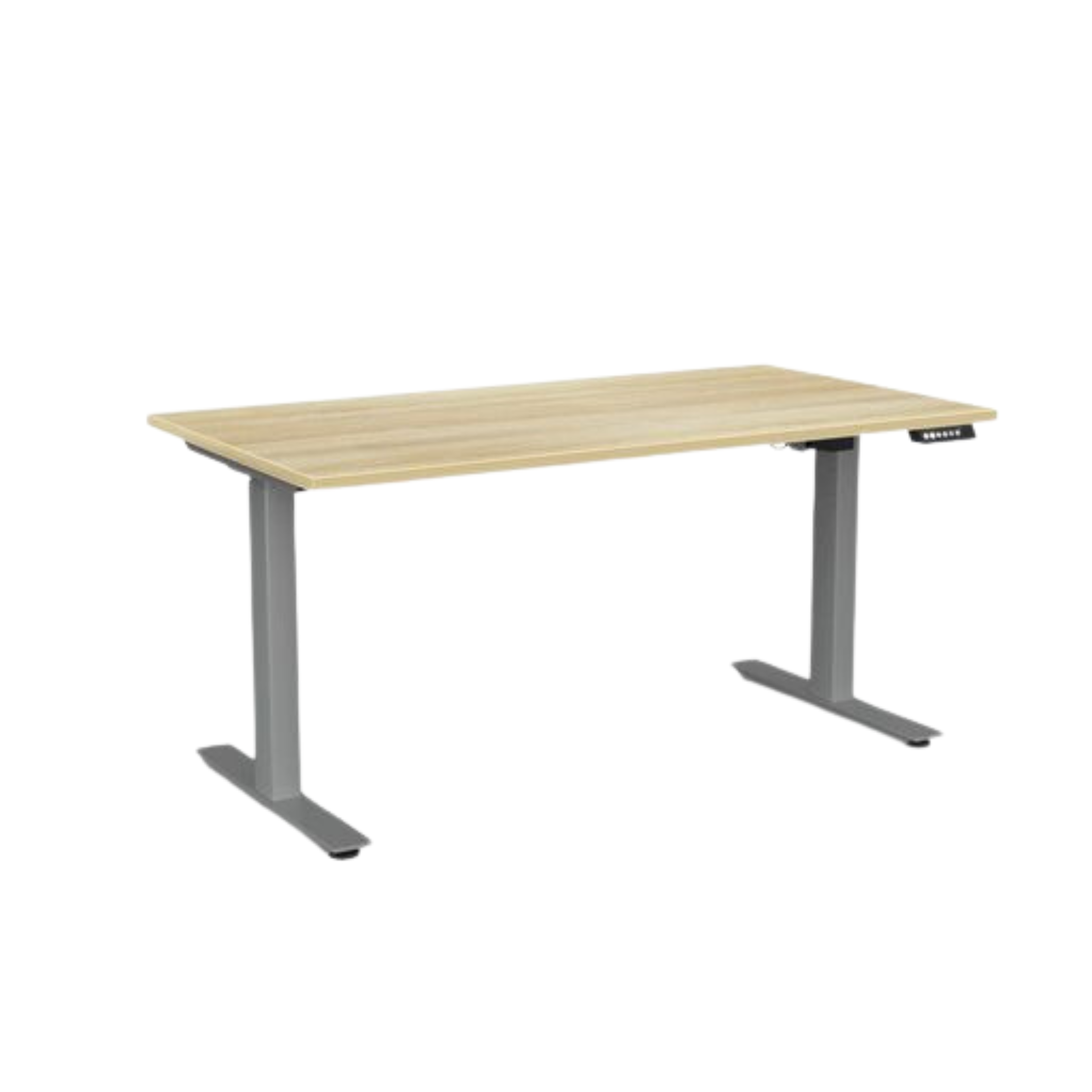 Agile 2 electric sit to stand desk with silver frame and atlantic oak top