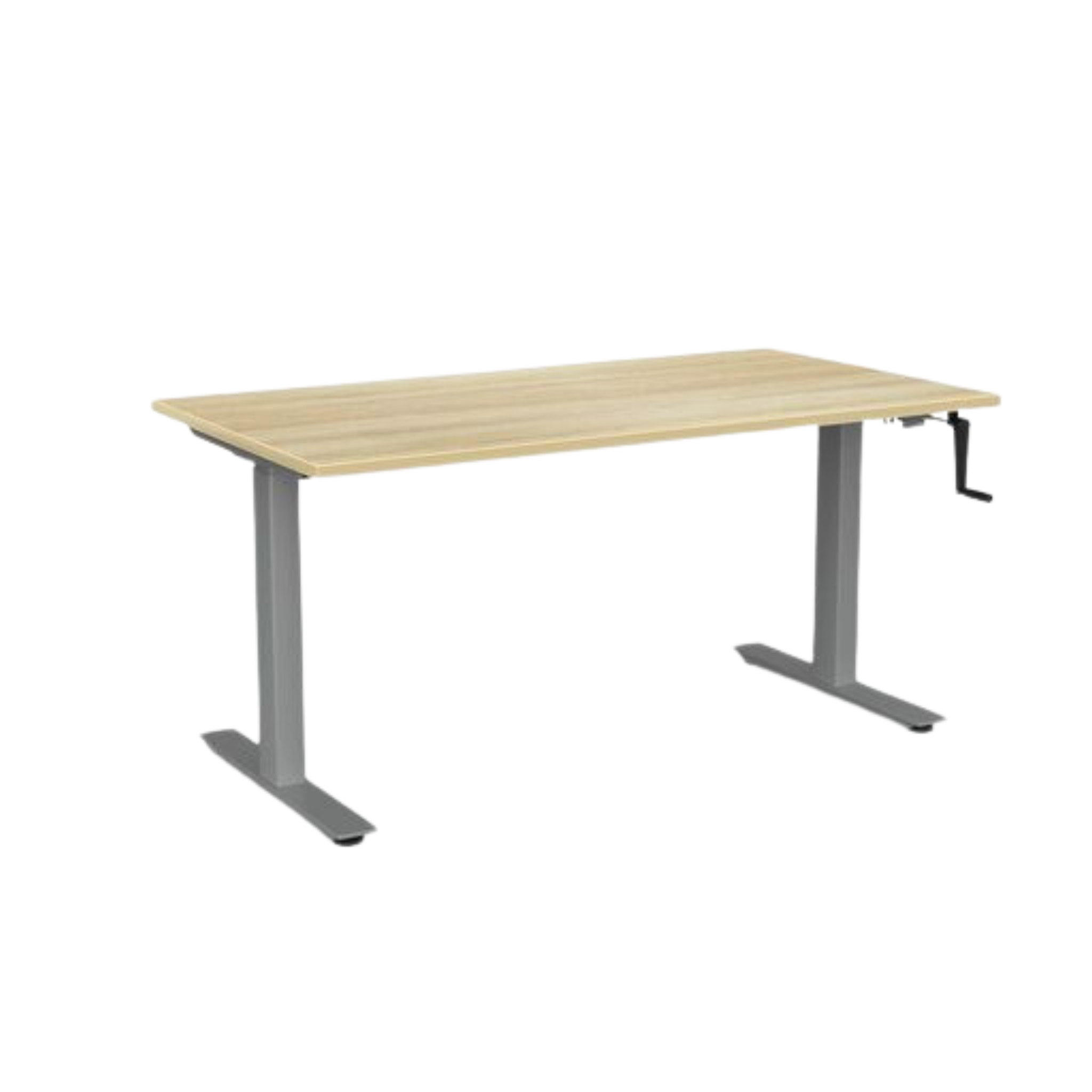 Agile winder sit to stand desk with silver frame and atlantic oak  top