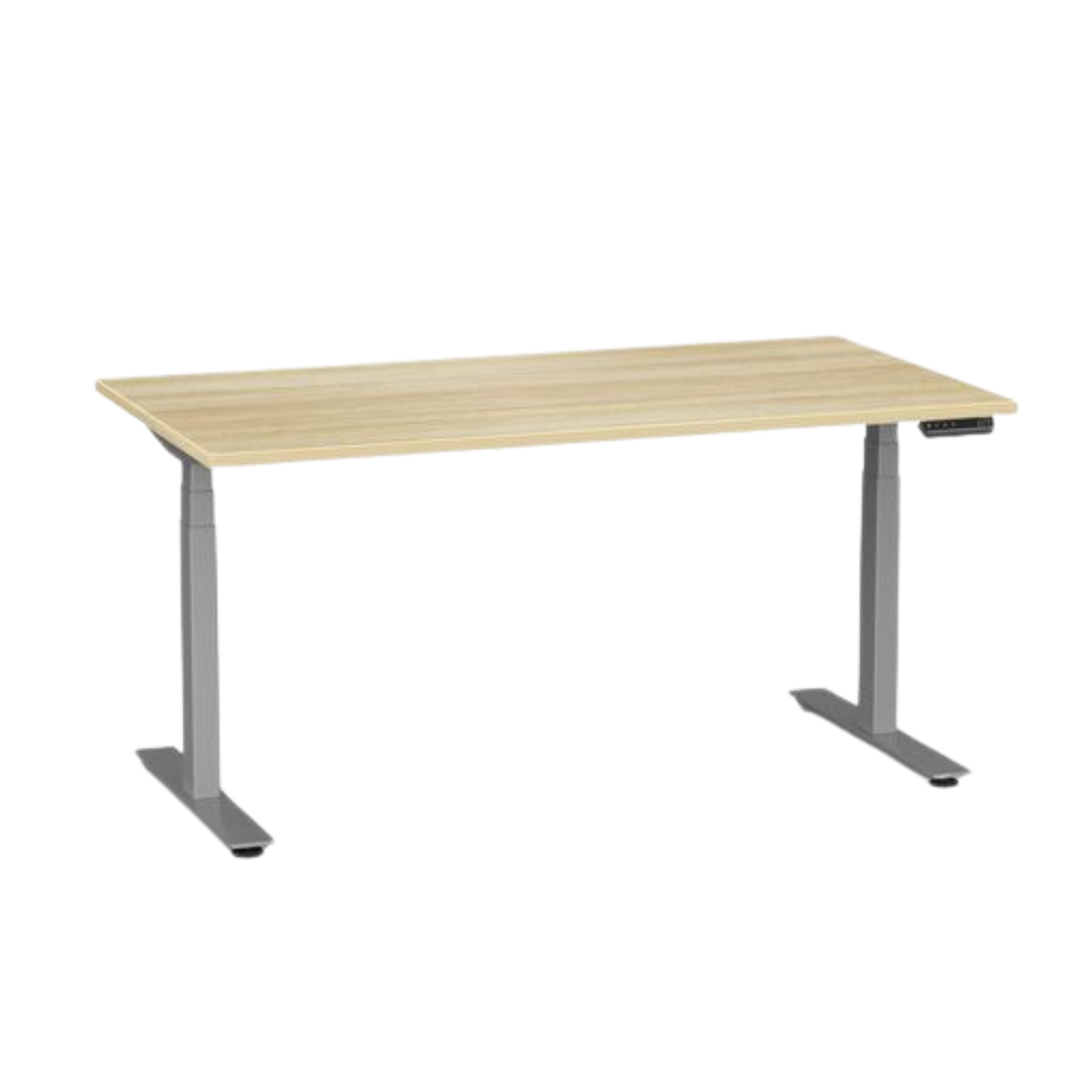 Agile Pro electric sit to stand desk with silver frame and atlantic oak top