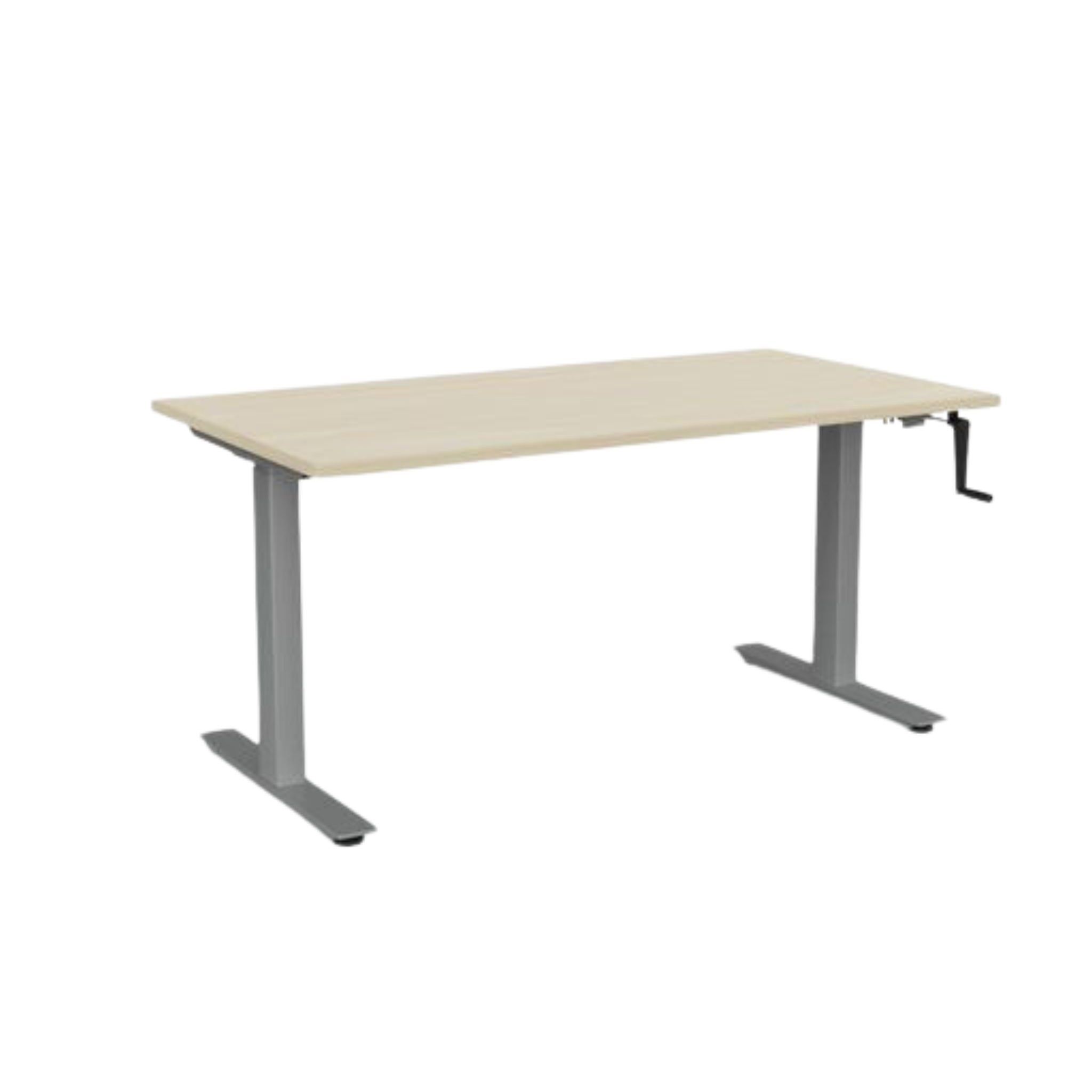 Agile winder sit to stand desk with silver frame and nordic maple top