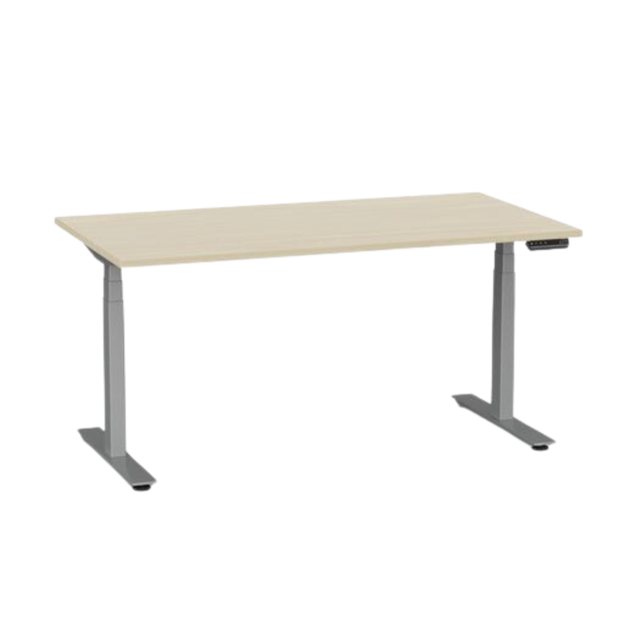 Agile Pro electric sit to stand desk with silver frame and nordic maple top