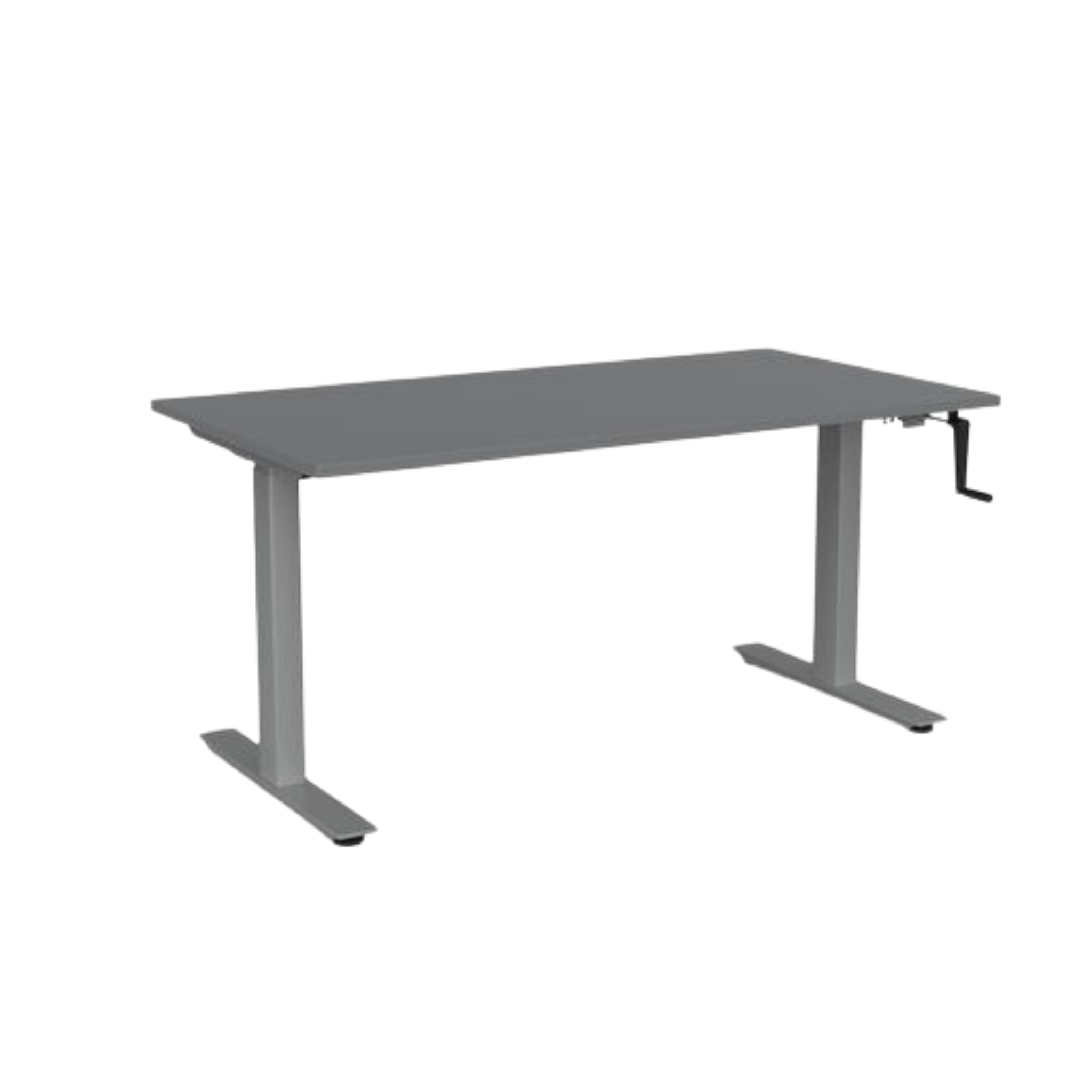 Agile winder sit to stand desk with silver frame and silver top