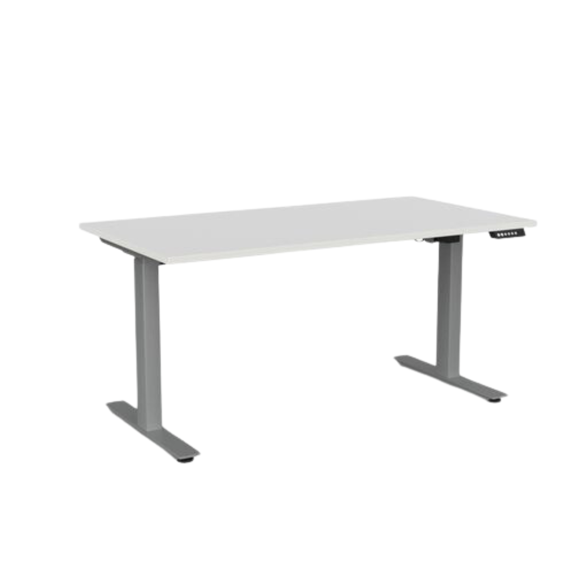 Agile 2 electric sit to stand desk with silver frame and white top