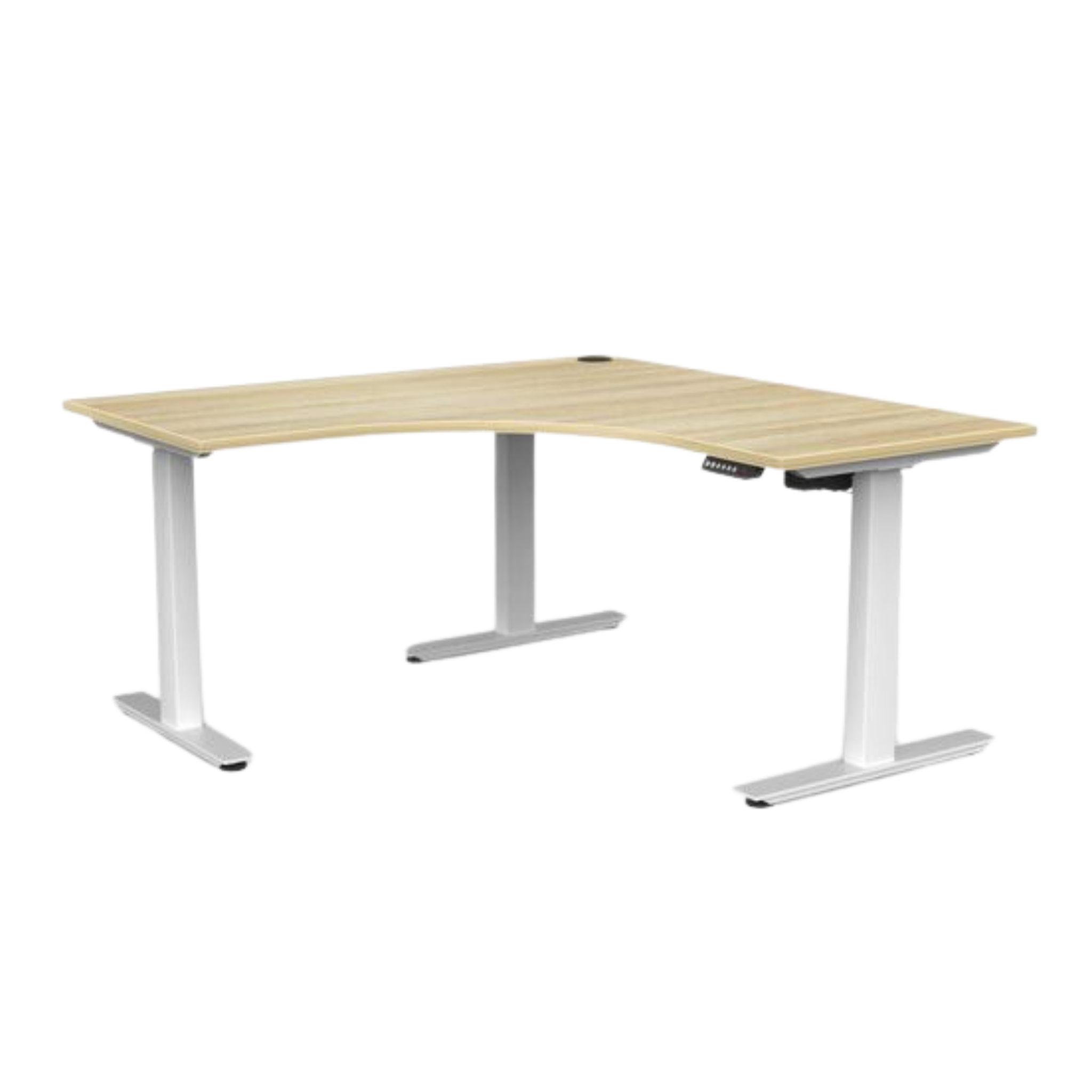 Agile 2 corner workstation with white frame and atlantic oak top