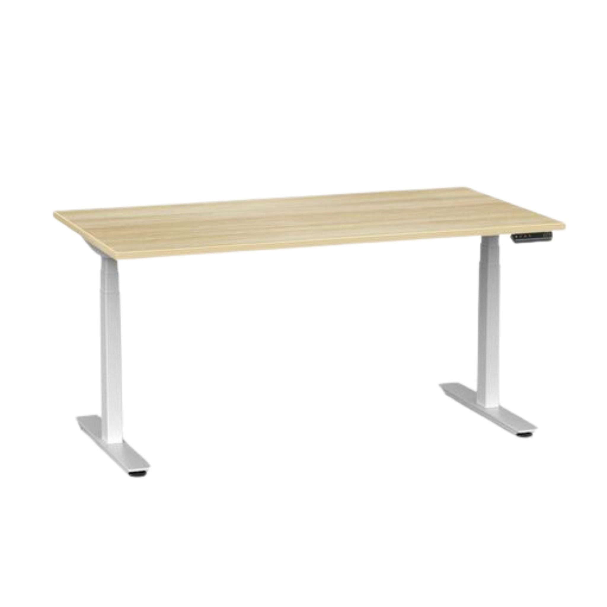 Agile Pro electric sit to stand desk with white frame and atlantic oak top