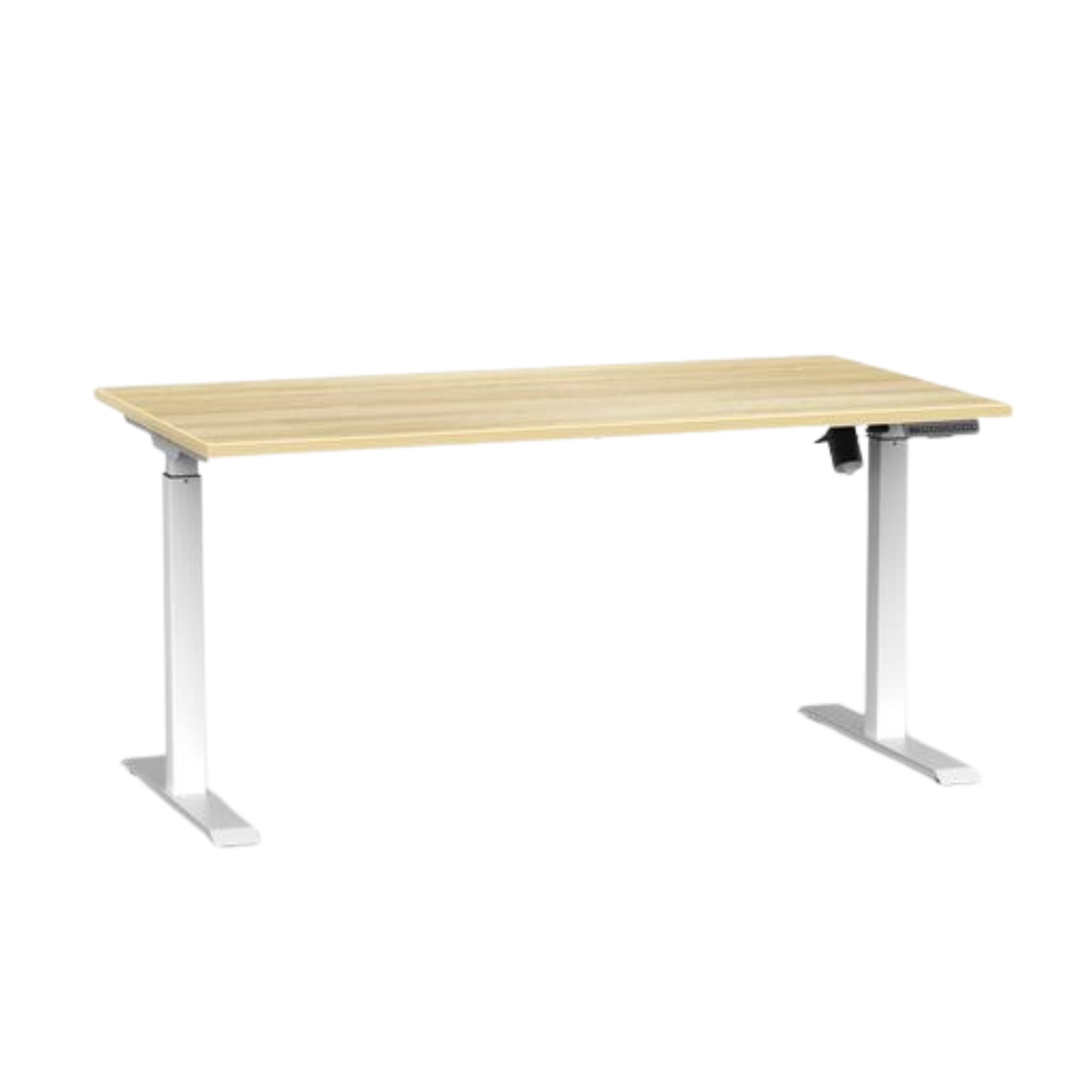Agile boost electric sit to stand desk with white frame and atlantic oak top