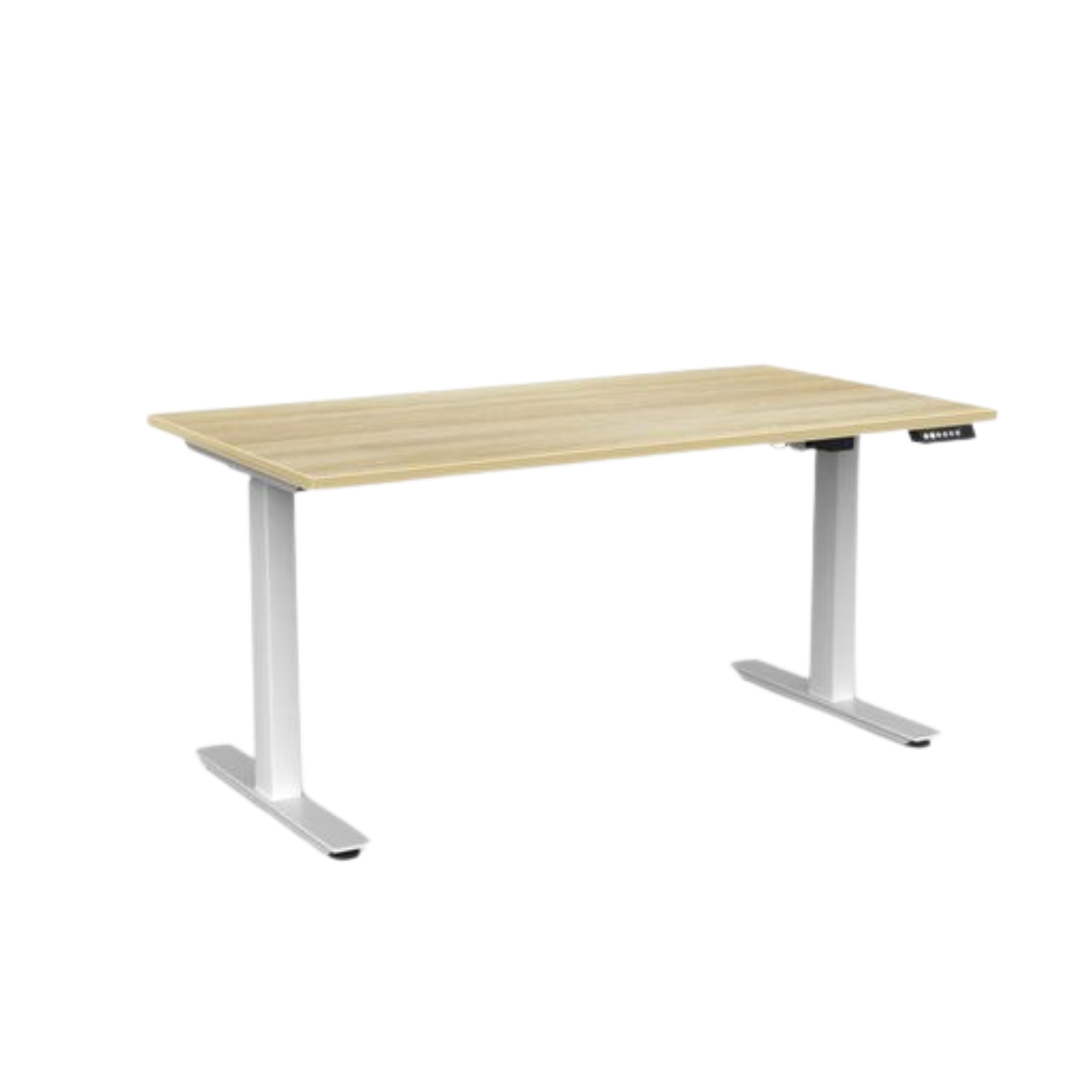 Agile 2 electric sit to stand desk with white frame and atlantic oak top