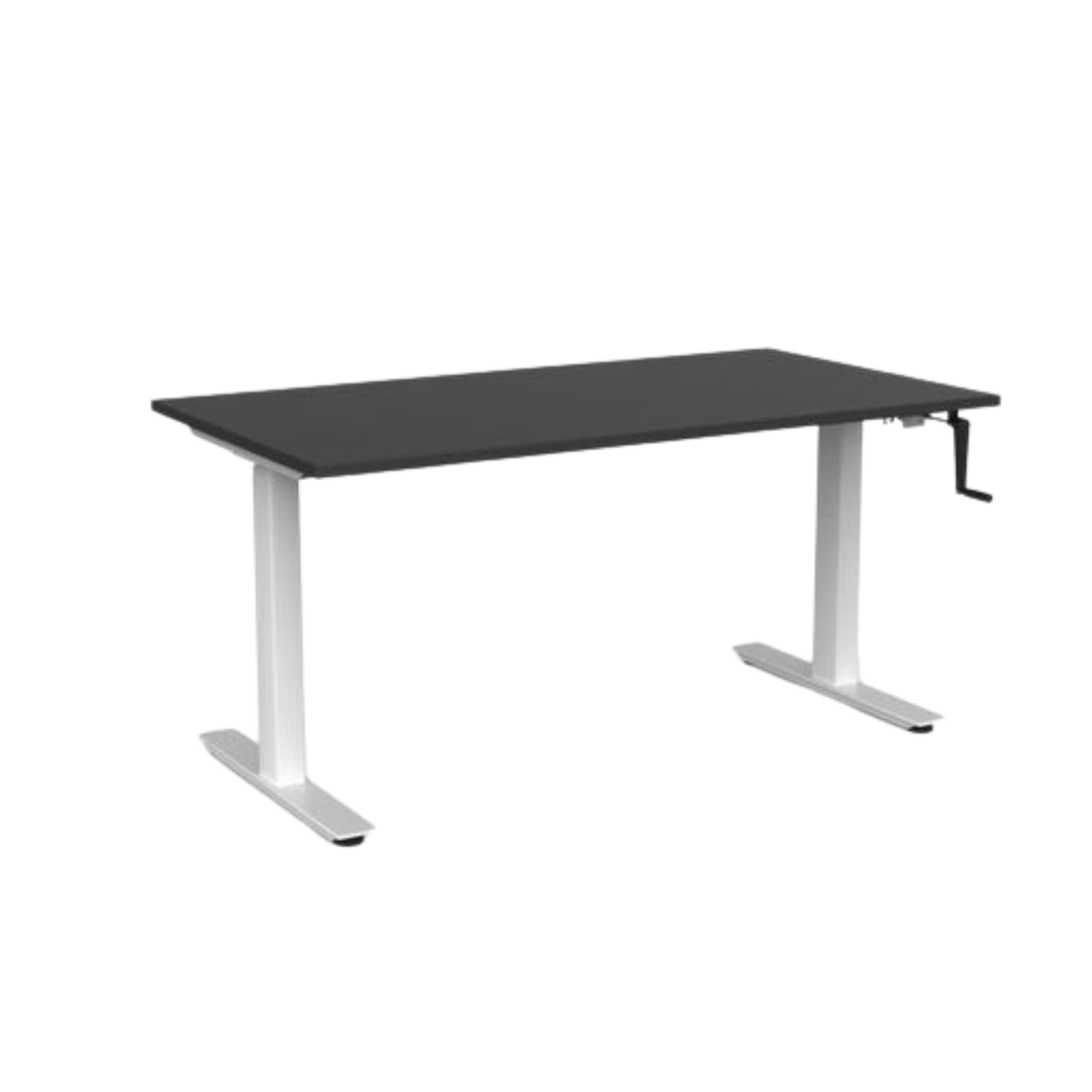 Agile winder sit to stand desk with white frame and black top