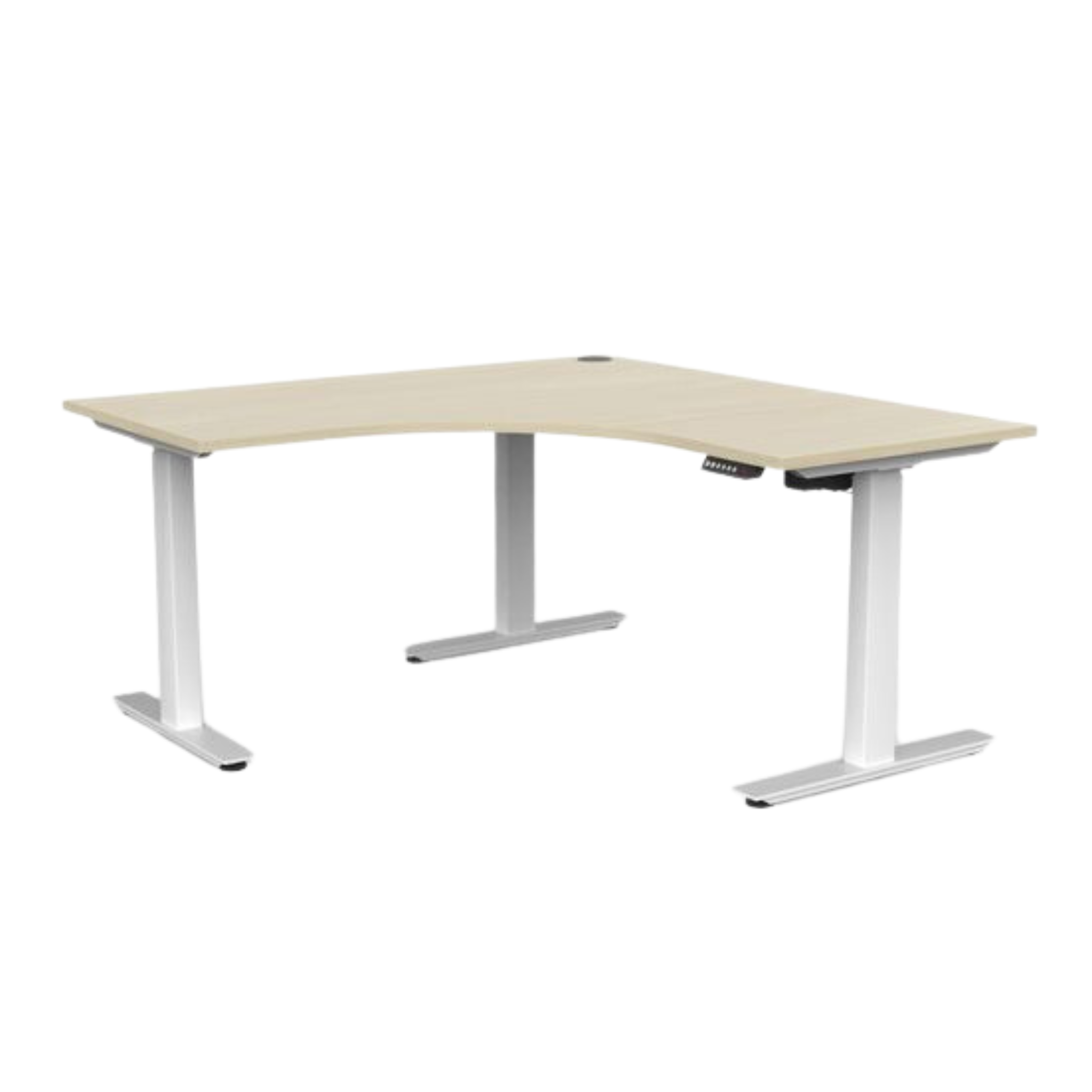 Agile 2 corner workstation with white frame and nordic maple top