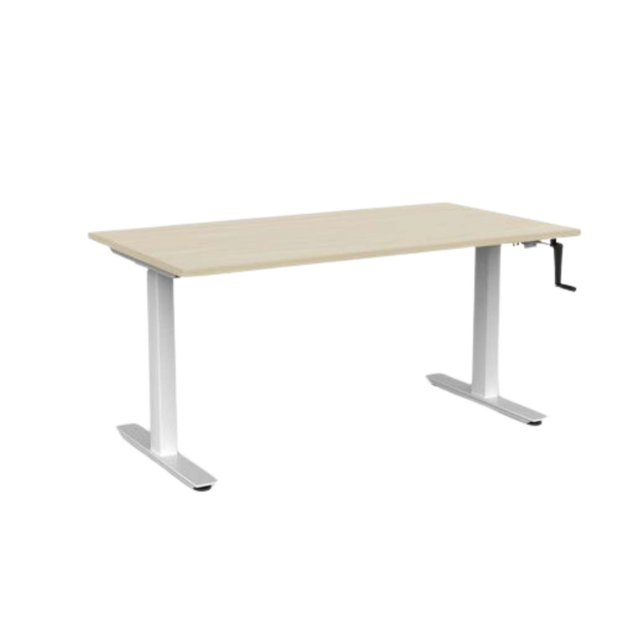 Agile winder sit to stand desk with white frame and nordic maple top