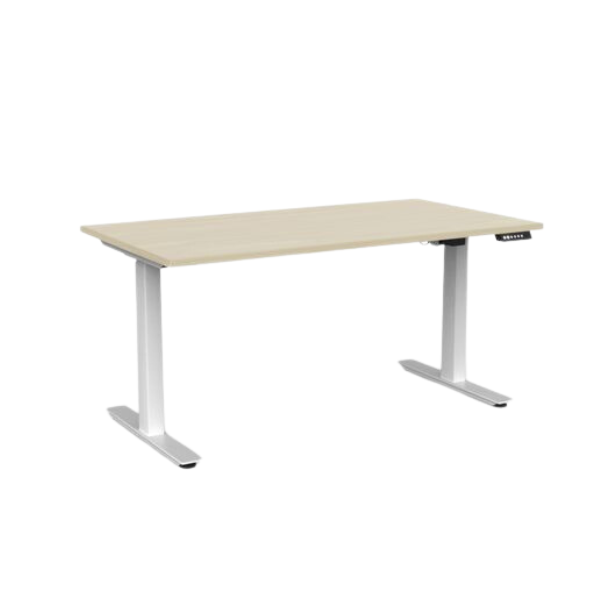 Agile 2 electric sit to stand desk with white frame and nordic maple top