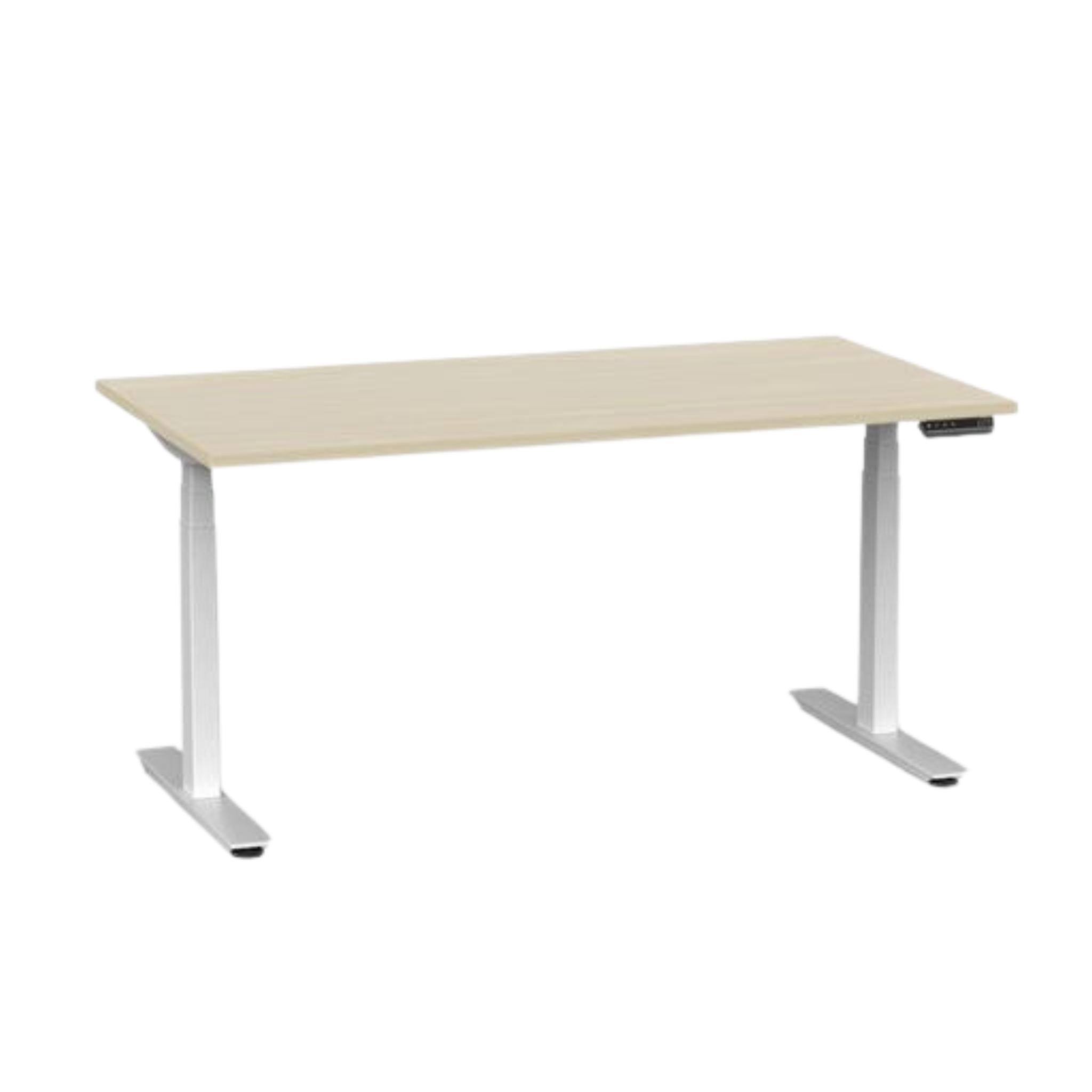 Agile Pro electric sit to stand desk with white frame and nordic maple top