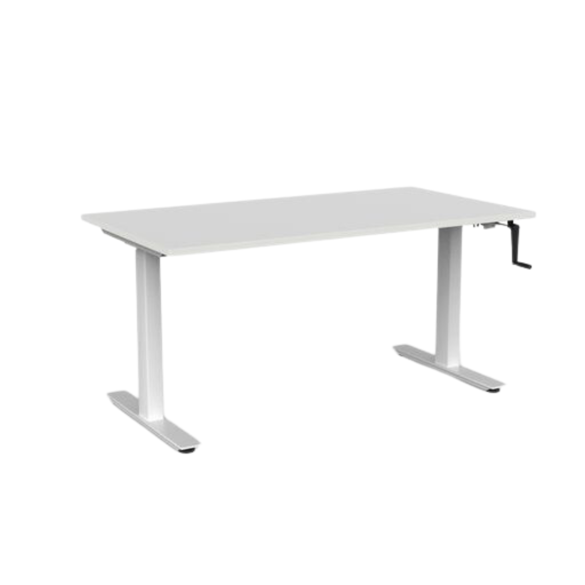 Agile winder sit to stand desk with white frame and white top