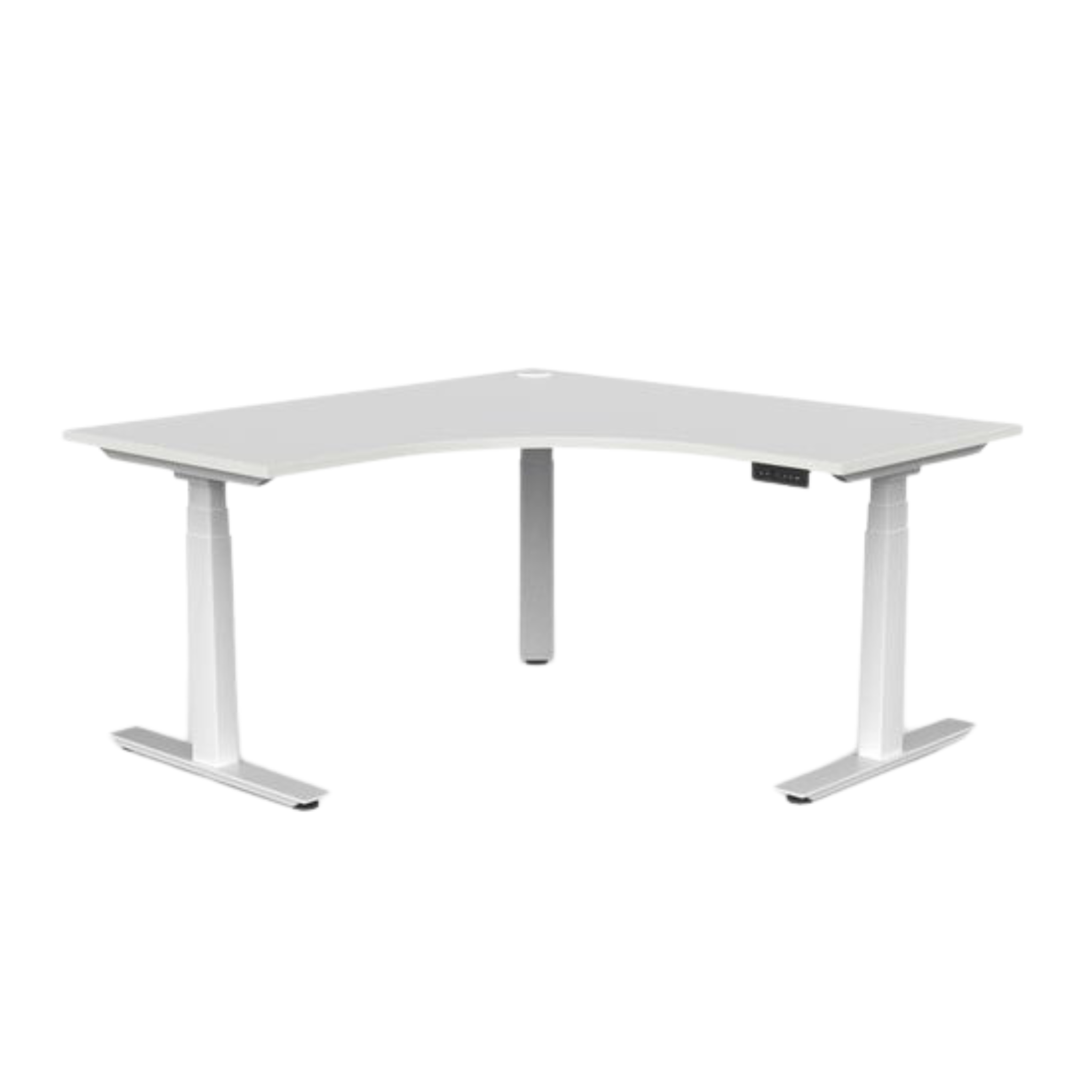 Agile 3 electric sit to stand corner workstation with white frame and white top