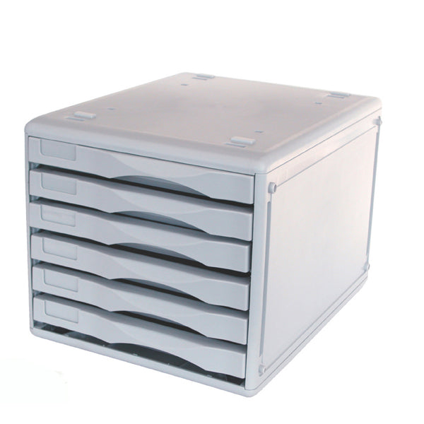 Grey Plastic desktop B4 size filing six drawer unit.